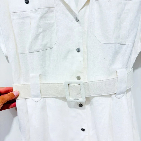 DKNY Women's Notched  Collar V-Neck Belted Shirtdress - Picture 6 of 9